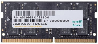 Apacer  DDR4  32GB  3200MHz SO-DIMM (PC4-25600) CL22 1.2V (Retail) 2048*8  3 years (AS32GGB32CSBBGH/ES.32G21.PSI)